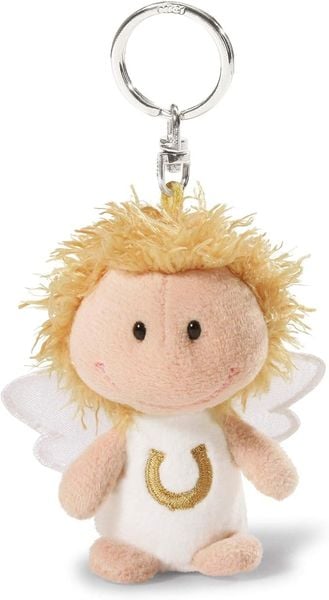 NICI 34555 - Schlüsselanhänger Schutzengel mit Hufeisen Ich pass auf dich auf, Glücksbringer, weiß, 7 cm