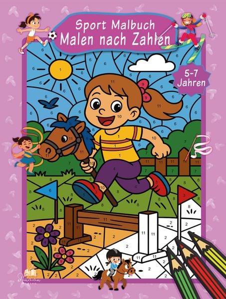 Malen nach Zahlen Sport Malbuch für Mädchen ab 5–7 Jahren mit 50 Ausmalbildern