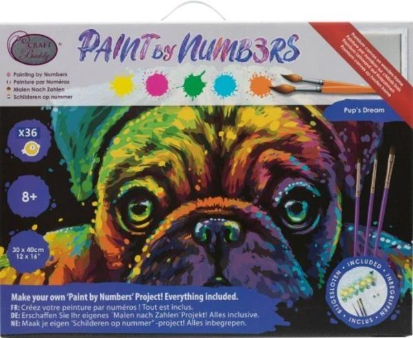 Craft Buddy PBN-3030-028 - Paint by Numbers, Pups Dream, 30x40cm, Malen nach Zahlen