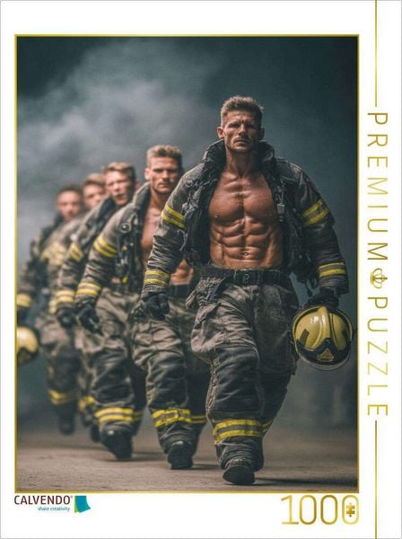 CALVENDO Puzzle Heißer Einsatz - durchtrainierte Feuerwehrmänner mit nacktem Oberkörper | 1000 Teile Lege-Größe 64x48cm Foto-Puzzle für glückliche Stunden