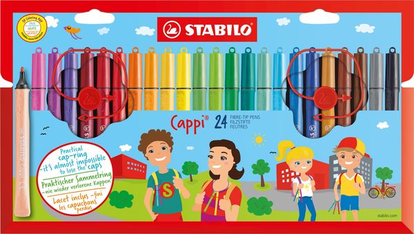 STABILO Filzstift mit Kappenring - Cappi - 24er Pack - mit 24 verschiedenen Farben