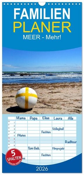 Familienplaner 2026 - MEER - Mehr! mit 5 Spalten (Wandkalender, 21 x 45 cm) CALVENDO