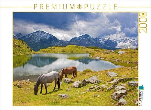 CALVENDO Puzzle Zwei Pferde am Krummschnabelsee in Obertauern | 2000 Teile Lege-Größe 90x67cm Foto-Puzzle für glückliche Stunden