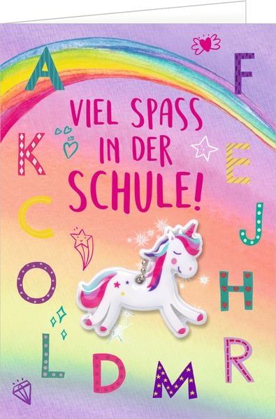 Grußkarte m. Anh. - Viel Spaß in der Schule! (Einhorn-P.)