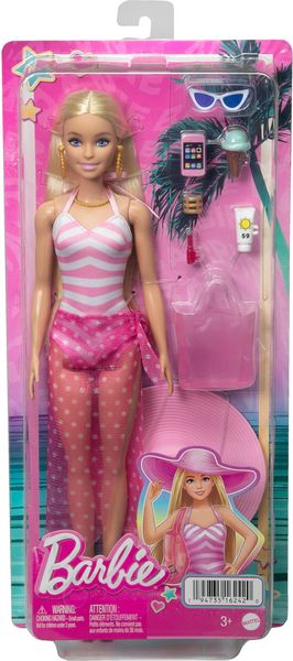 Blonde Barbie-Puppe mit Badeanzug und Strand-Accessoires