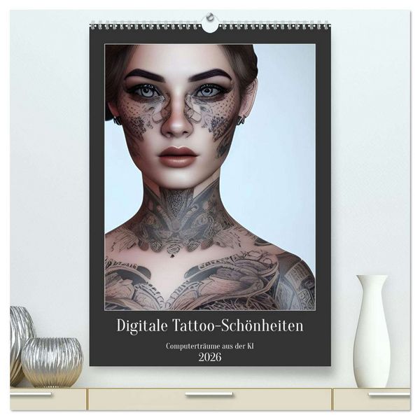 Digitale Tattoo-Schönheiten - Computerträume aus der KI (hochwertiger Premium Wandkalender 2026 DIN A2 hoch), Kunstdruck in Hochglanz