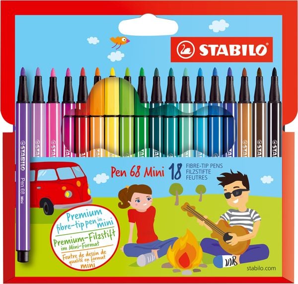 STABILO Premium-Filzstift - Pen 68 Mini - 18er Pack - mit 18 verschiedenen Farben