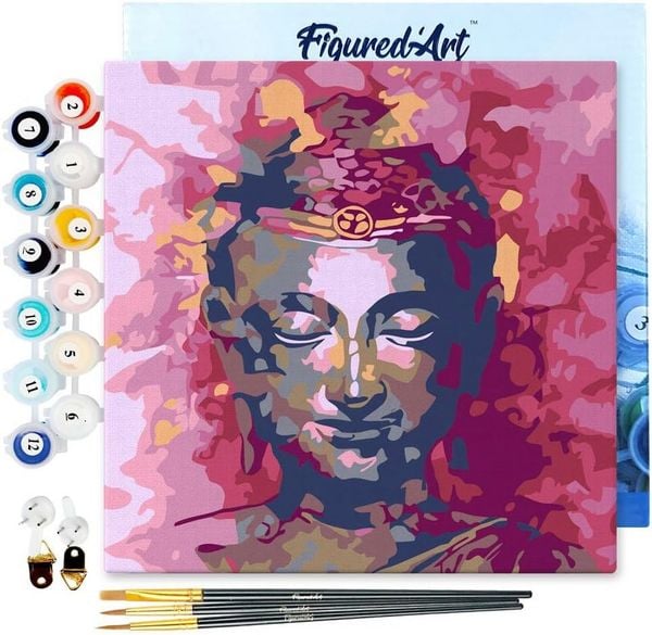 FiguredArt SFA065-Y - Mini Malen nach Zahlen, Kostbarer Buddha, Leinwand-Keilrahmen 20x20cm, DIY Bastelset, Paint by Numbers