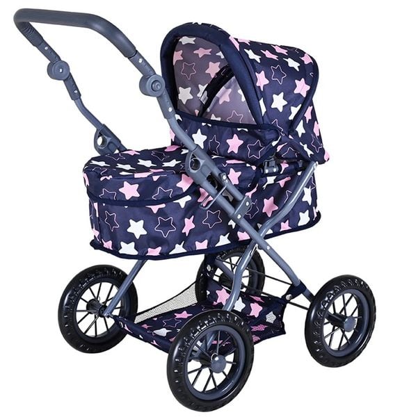 Knorrtoys 63443 - Puppenwagen First Princess Star Blue Pink, klappbar, Schieberhöhe: 40-66cm