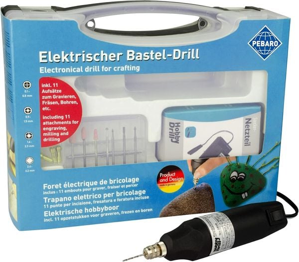 PEBARO 0508EKR - Elektrischer Bastel-Drill zum Gravieren, Fräsen, Bohren, Bastelset, Klein-Bohrmaschine