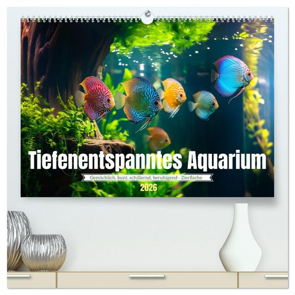 Tiefenentspanntes Aquarium (hochwertiger Premium Wandkalender 2026 DIN A2 quer), Kunstdruck in Hochglanz