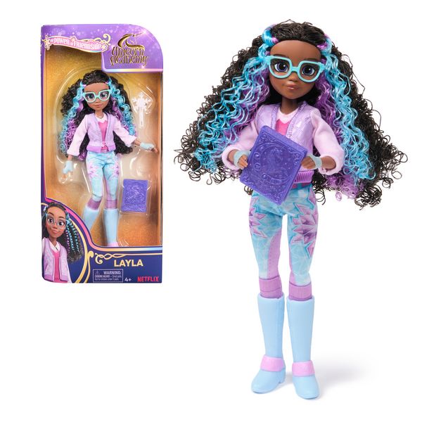 Unicorn Academy Ankleidepuppe Layla - die Originalpuppe zur beliebten Netflix-Serie, 24 cm groß, mit echtem Haar, abnehmbarer Kleidung und Accessoires