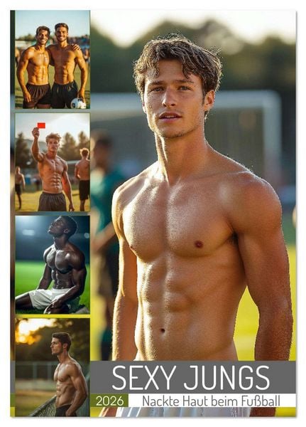 SEXY JUNGS - Nackte Haut beim Fußball (Tischkalender 2026 DIN A5 hoch), CALVENDO Monatskalender