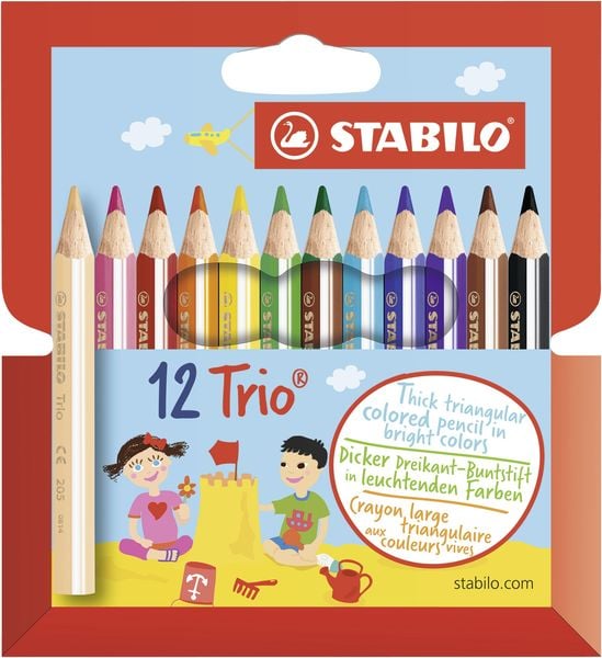 STABILO Dreikant-Buntstift - Trio dick kurz - 12er Pack - mit 12 verschiedenen Farben