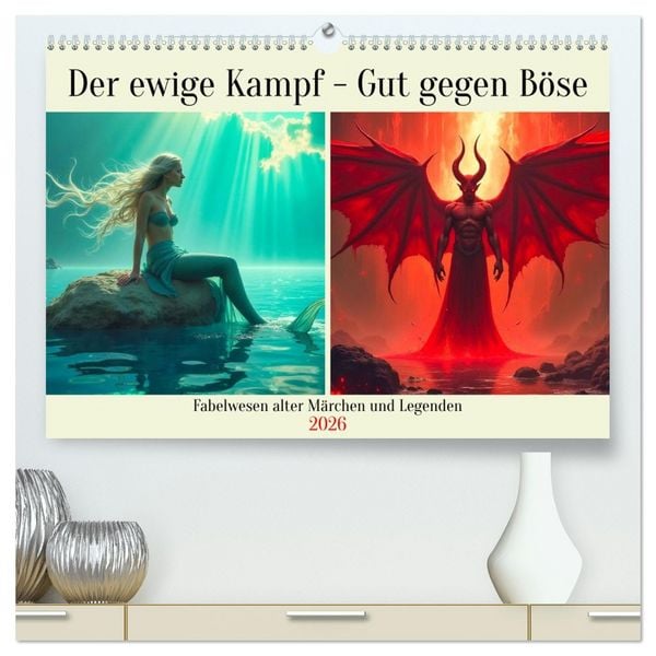 Der ewige Kampf - Gut gegen Böse (hochwertiger Premium Wandkalender 2026 DIN A2 quer), Kunstdruck in Hochglanz