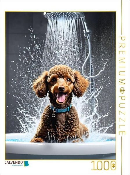 CALVENDO Puzzle Pudelwellness - fröhlicher Pudel unter der Dusche | 1000 Teile Lege-Größe 64x48cm Foto-Puzzle für glückliche Stunden