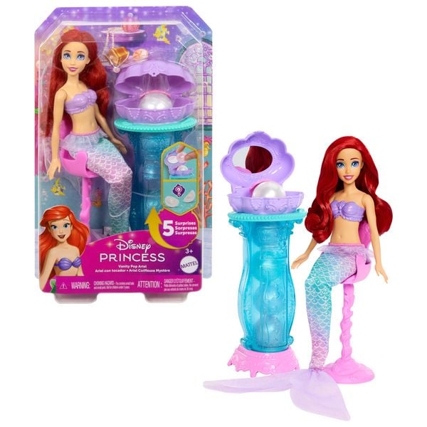 Disney Princess Schminkmuschel Meerjungfrau-Arielle-Modepuppe & Schminktisch m