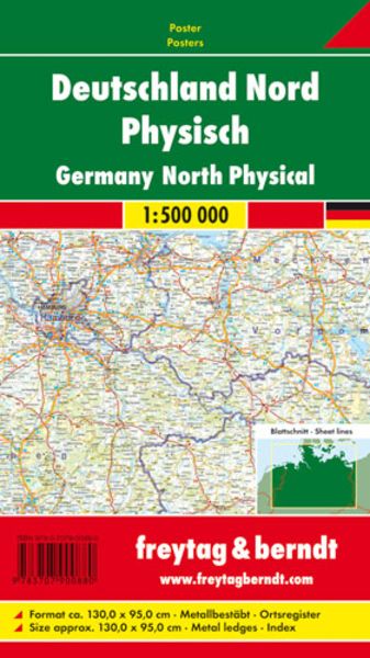 Deutschland Nord 1 : 500 000. Poster-Karte mit Metallbestäbung