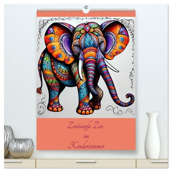 Zentangle Zoo im Kinderzimmer (hochwertiger Premium Wandkalender 2026 DIN A2 hoch), Kunstdruck in Hochglanz