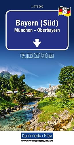 Bayern (Süd) Nr. 8 Regionalkarte Deutschland 1:275 000: München - Oberbayern. Mit Reiseinformationen, Index, Sehenswürdigkeiten, Camping, National Parks. (Kümmerly+Frey Regionalkarten)