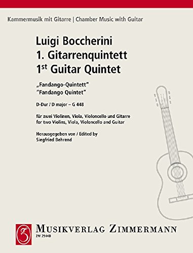 Erstes Gitarrenquintett: Fandango-Quintett“ D-Dur. 2 Violinen, Viola, Violoncello und Gitarre. Stimmensatz. (Kammermusik mit Gitarre)