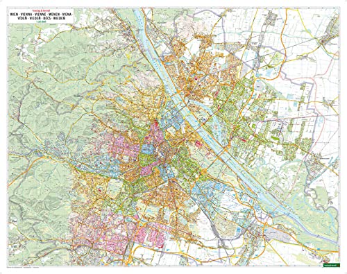 Wien, Stadtplan 1:20.000, Poster, Plano in Rolle, freytag & berndt: Wandplan, Bezirke mehrfarbig, Großformat 155 x 120 cm (freytag & berndt Poster + Markiertafeln)