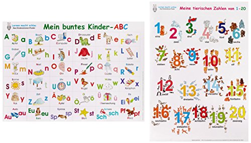Mein buntes Kinder-ABC + Meine tierischen Zahlen von 1-20: 2 Lernposter, gerollt, abwaschbar + UV-Lack beschichtet