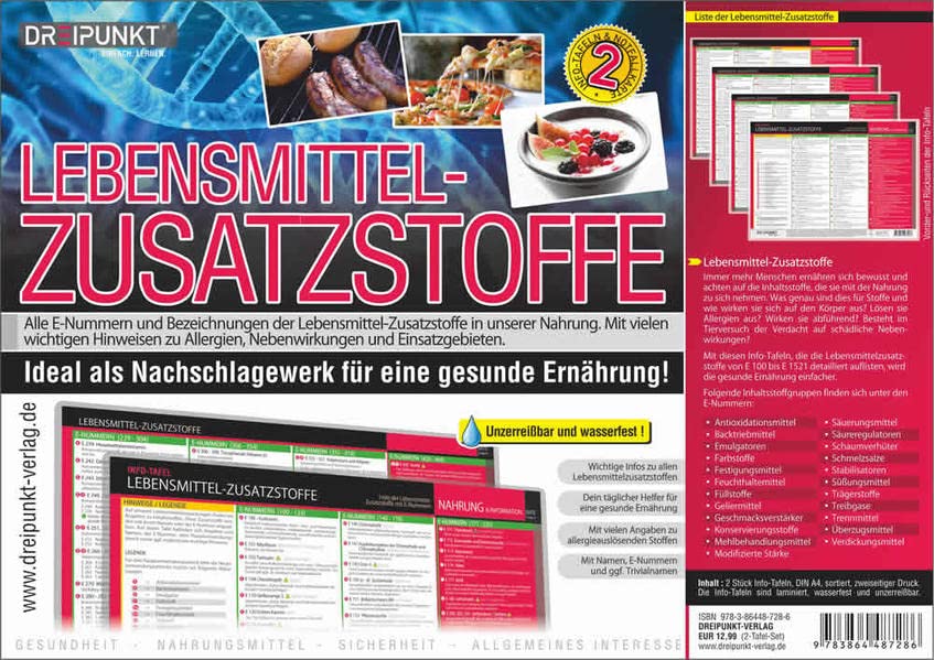 Info-Tafel-Set Lebensmittel-Zusatzstoffe: Alle E-Nummern und Bezeichnungen der Lebensmittel-Zusatzstoffe in unserer Nahrung.