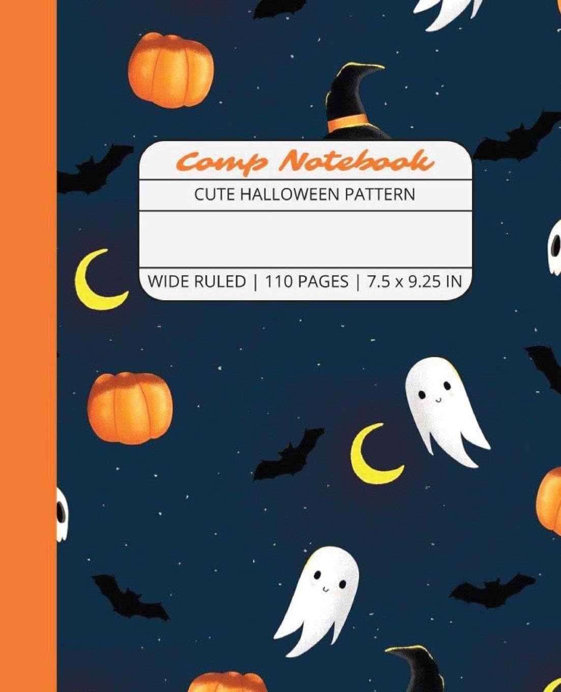 Comp Notebook: Cute Halloween Pattern Wide Ruled Composition Notebook Journal for Students, College, School, Office, Work