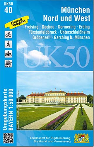 UK50-40 München Nord und West: Dachau, Fürstenfeldbruck, Freising, Aichach, Erding, Germering, Geltendorf, Unterschleissheim, Garching b.München, ... Karte Freizeitkarte Wanderkarte)
