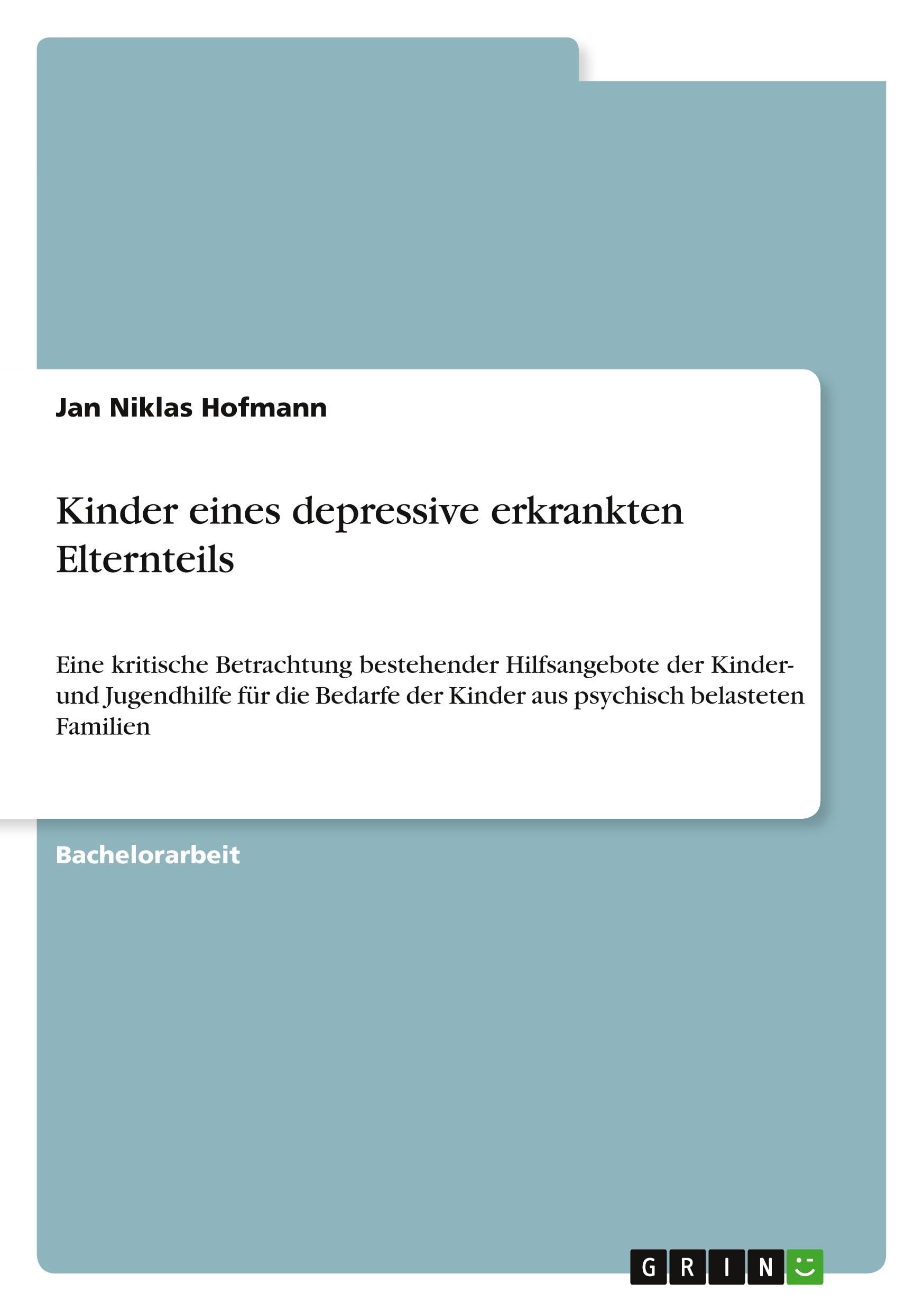 Kinder eines depressive erkrankten Elternteils: Eine kritische Betrachtung bestehender Hilfsangebote der Kinder- und Jugendhilfe für die Bedarfe der Kinder aus psychisch belasteten Familien