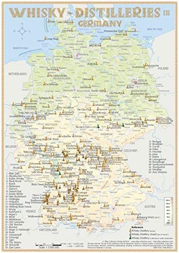 Whisky Distilleries Germany-Austria-Switzerland - Tasting Map: Laminierte Tischkarte - Format 21 x 30 cm