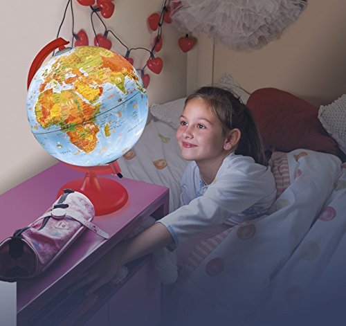 KR 2562 Kinderleuchtglobus: Globus für Kinder, 25 cm Durchm., Kartografie mit Abbildungen, rotes Kunststoffgestell