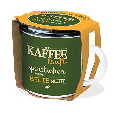 Emaille-Becher Kaffee läuft 300ml: in Geschenkverpackung! Bruchsicher, auch für Camping und Picknick (Geschirr)