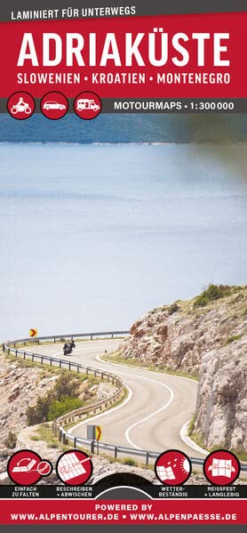MoTourMaps Adriaküste Slowenien • Kroatien • Montenegro Auto- und Motorradkarte 1:300.000: reißfest • wasserfest • beschreibbar (MOTOURMAPS: Laminierte Auto- und Motorrad-Straßenkarten für unterwegs)