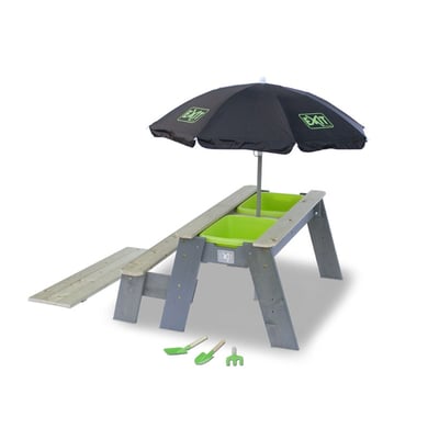 EXIT Aksent Sand,- Wasser- und Picknicktisch (1 Bank) mit Sonnenschirm und Gartenwerkzeugen