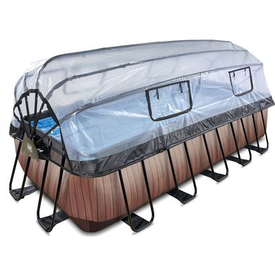EXIT Wood Pool 540x250x122cm mit Abdeckung und Sandfilter- und Wärmepumpe, braun