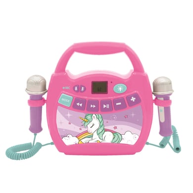 LEXIBOOK Einhorn - Mein erster digitaler Karaoke Player mit zwei Mikrofonen, LED Lichteffekten, Bluetooth und Akku