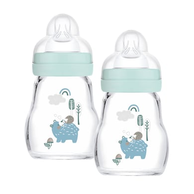 MAM Glasflasche Feel Good Elements 170 ml ab 0 Monaten, Bär/Igel 2 Stück grün