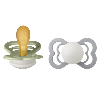 BIBS® Nachtschnuller Supreme Sage und Cloud Glow Latex 6-36 Monate, 2 Stk.