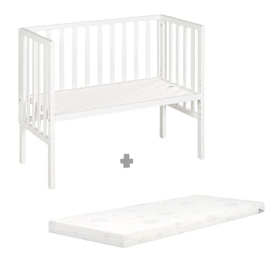 roba Beistellbett safe asleep® 2 in 1 weiß + Matratze