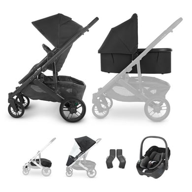 UPPAbaby Sportwagen Cruz V2 Jake Charcoal inkl Babywanne V3 und Maxi Cosi Babyschale Pebble 360 Essential Black mit Zubehör