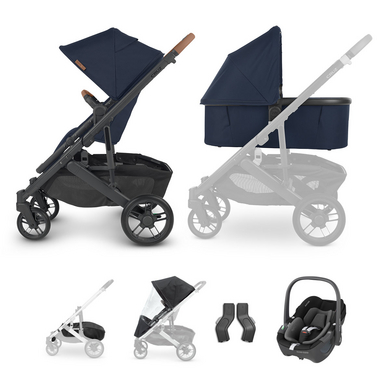 UPPAbaby Sportwagen Cruz V2 Noa Navy inkl Babywanne V3 und Maxi Cosi Babyschale Pebble 360 Essential Black mit Zubehör