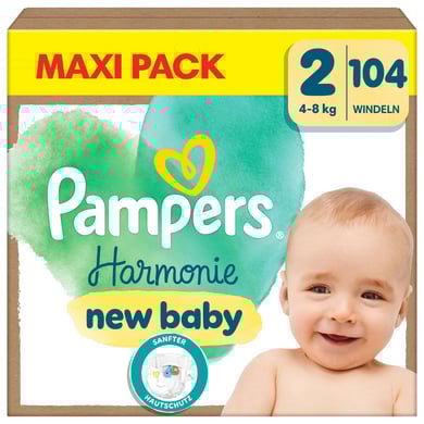Pampers Windeln Harmonie Gr. 2 Mini, 4kg - 8kg, Maxi Pack (1x104 Windeln)