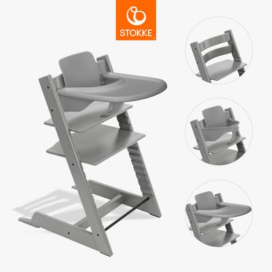 STOKKE® Tripp Trapp® Hochstuhl Buche Storm Grey inkl. Tray Storm Grey und Baby Set V2 Storm Grey