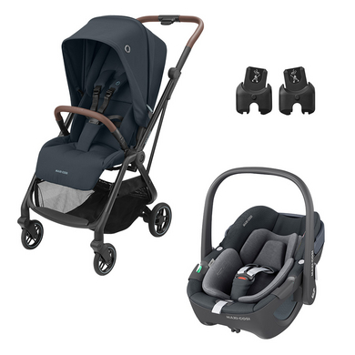 MAXI COSI Kinderwagean Leona und Babyschale Pebble 360 Essential Graphite inklusive Adapter
