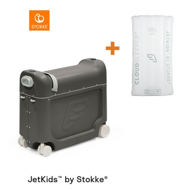 JETKIDS™ BY STOKKE® Aufsitzkoffer BedBox™ Midnight Grey und Matratze CloudSleeper™ weiß
