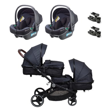 babyGO Geschwisterwagen Twinner grey inkl. 2 Adapter und 2 Babyschalen iTravel XP grey