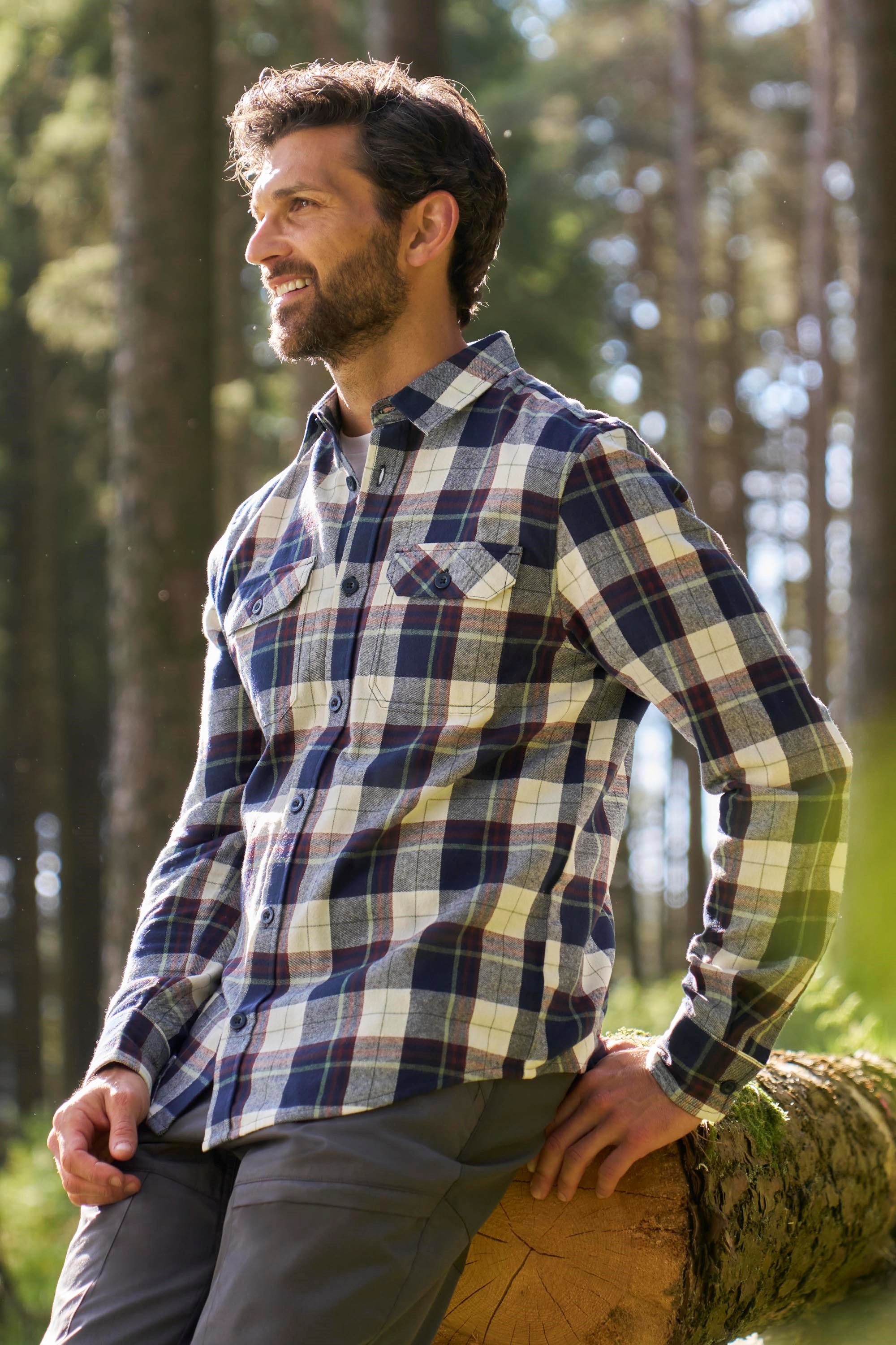 Trace Langärmliges Herren Flanellhemd - Blau