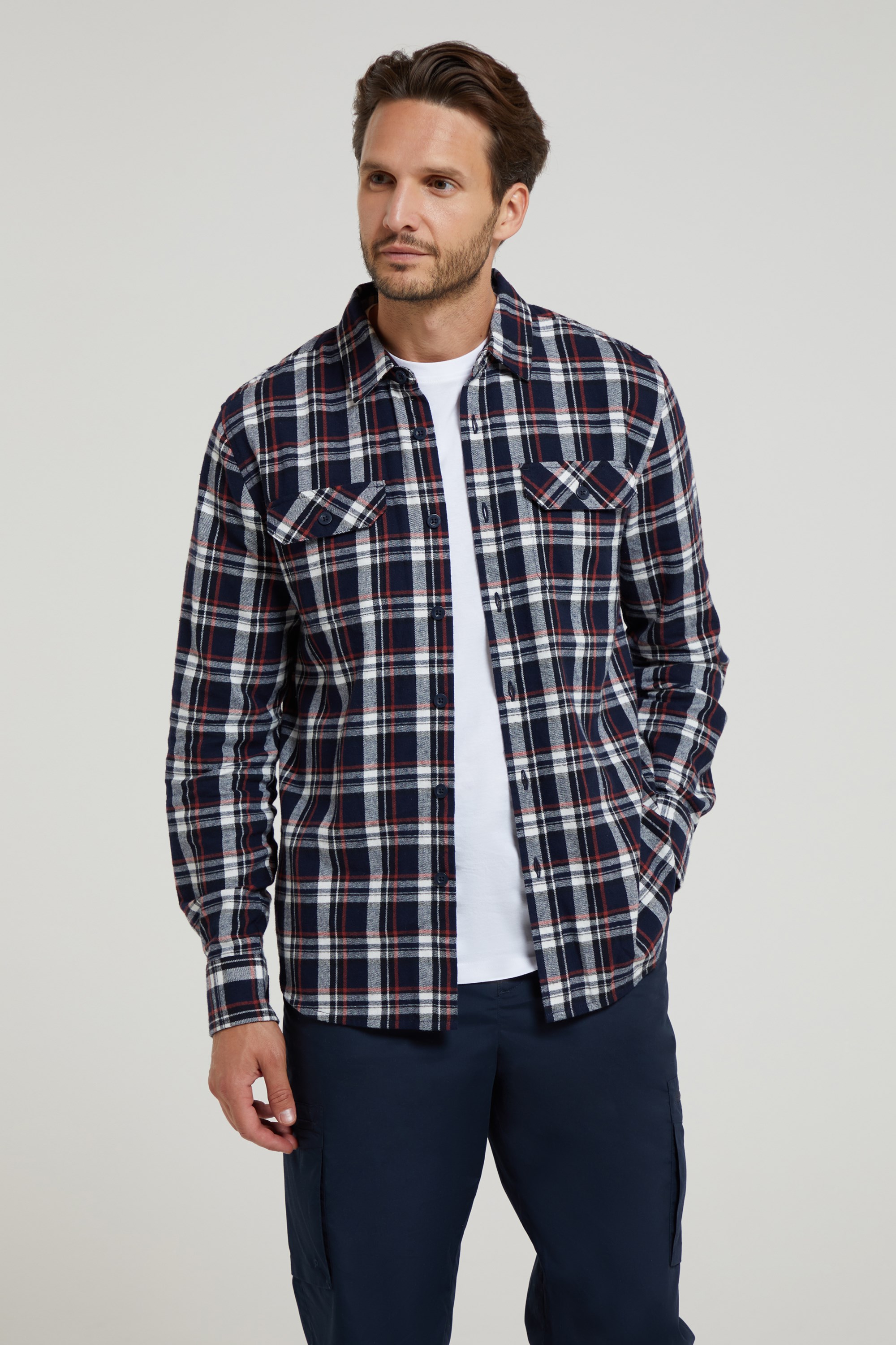 Trace Langärmliges Herren Flanellhemd - Blau